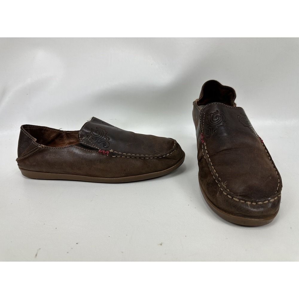 Olukai NOHEA NUBUCK Women's Brown Slip-On Loafer US 9‎ Flat Boat Deck Shoes